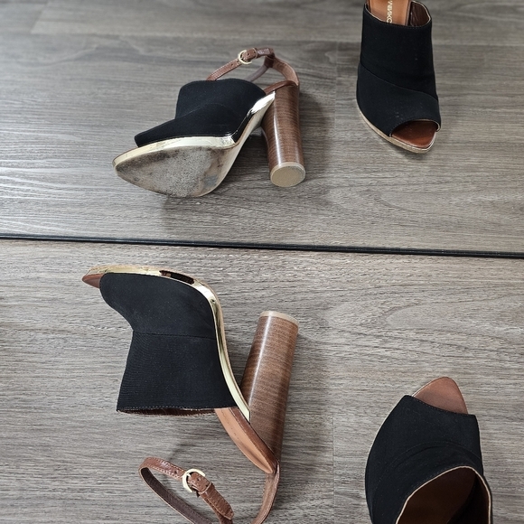 Rebecca Minkoff Ragini Black Gold Open-Toe Heels, Size 9 - Picture 11 of 11